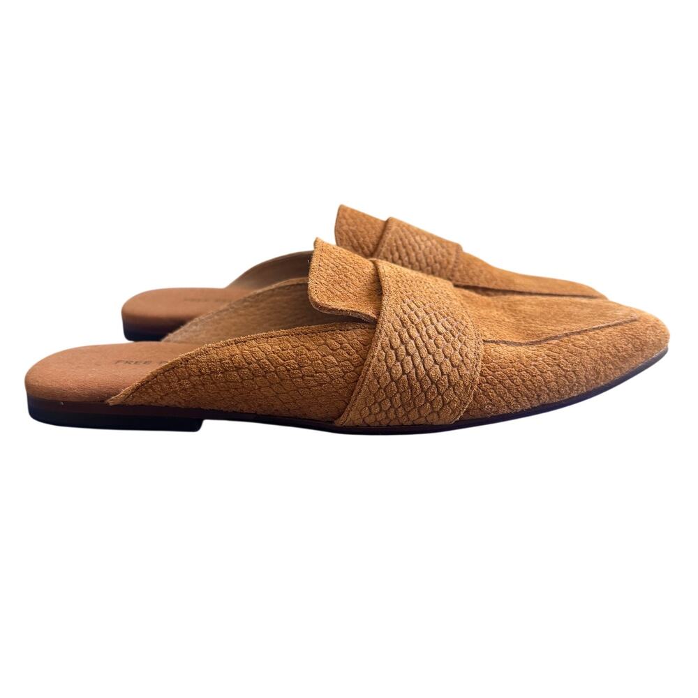 Free People Textile At Ease Loafer Tan Embossed Leather Mules Size 7.5